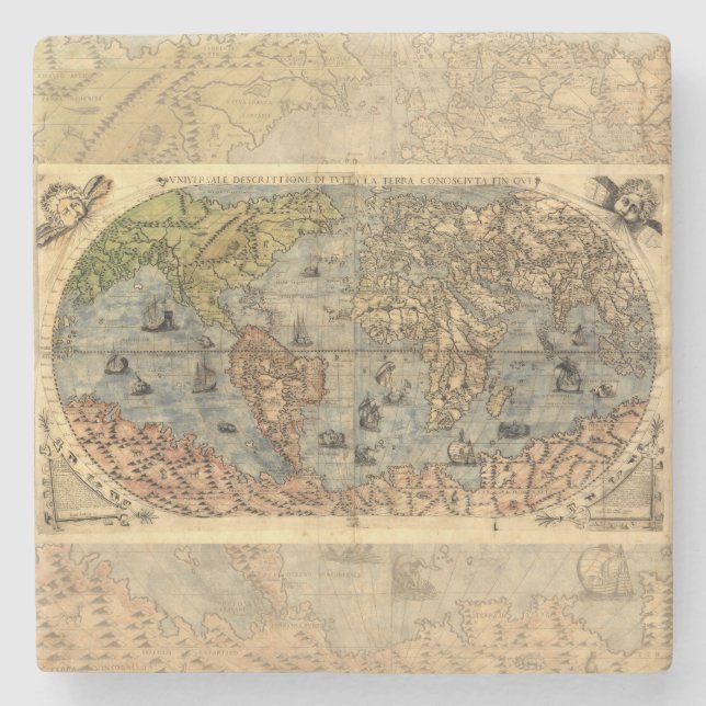 1565 Forlani AntiquevWorld Map Renaissance  Stone Coaster (Front)