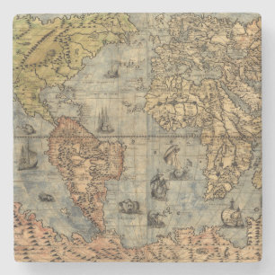 1565 Forlani AntiquevWorld Map Renaissance  Stone Coaster