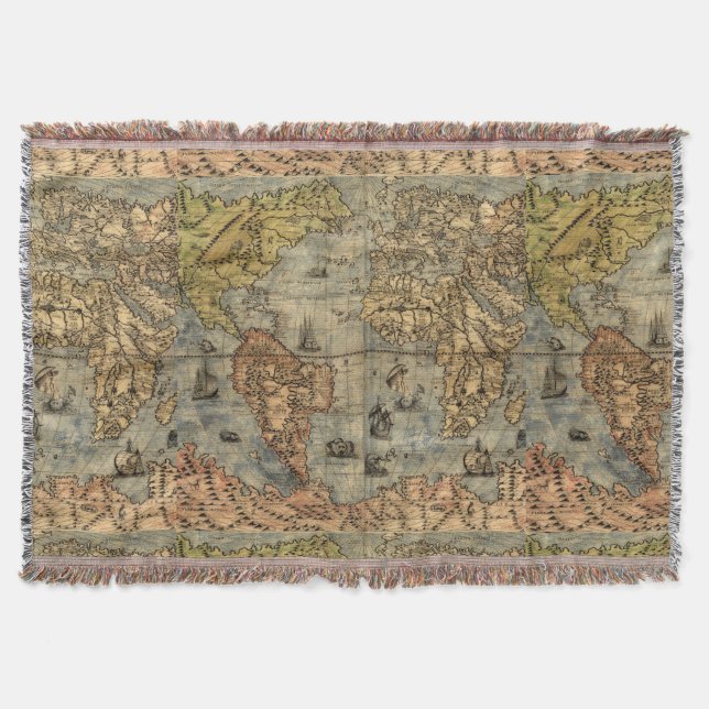 1565 Forlani AntiquevWorld Map Renaissance  Throw Blanket (Front)