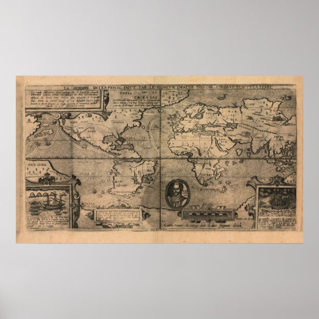 1581 Antique World Map by Nicola van Sype Poster (Front)