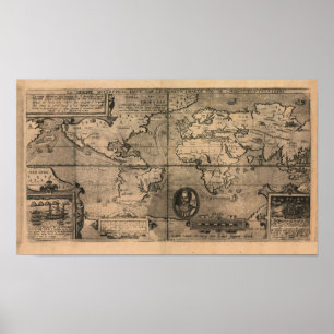 1581 Antique World Map by Nicola van Sype Poster