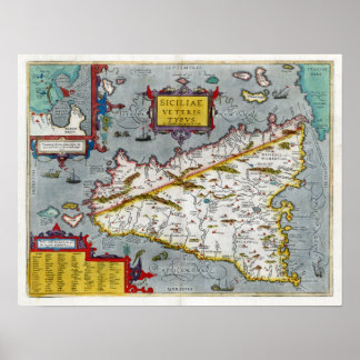 1592 Sicily Renaissance Map Poster