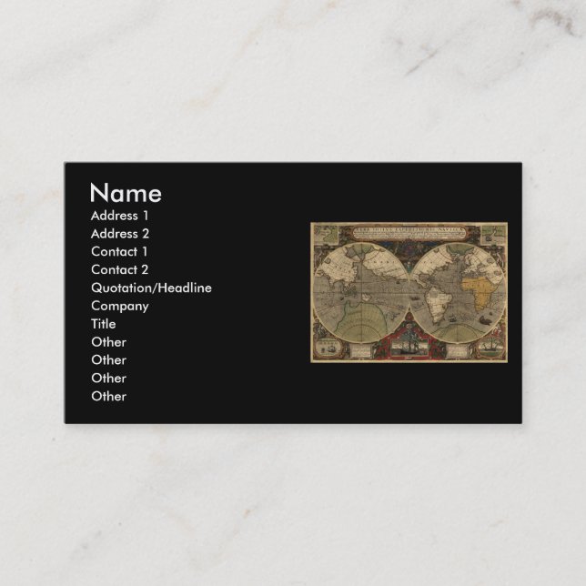 1595 Vintage World Map by Jodocus Hondius Business Card (Front)