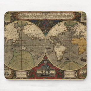 1595 Vintage World Map by Jodocus Hondius Mouse Pad