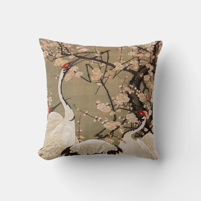 15. 梅花群鶴図, 若冲 Plum Blossoms & Cranes, Jakuchū Cushion (Front)