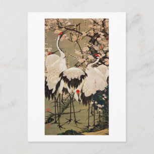 15. 梅花群鶴図, 若冲 Plum Blossoms & Cranes, Jakuchū Postcard
