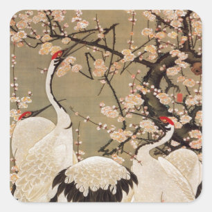 15. 梅花群鶴図, 若冲 Plum Blossoms & Cranes, Jakuchū Square Sticker