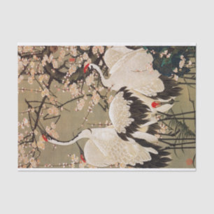 15. 梅花群鶴図, 若冲 Plum Blossoms & Cranes, Jakuchū Tissue Paper
