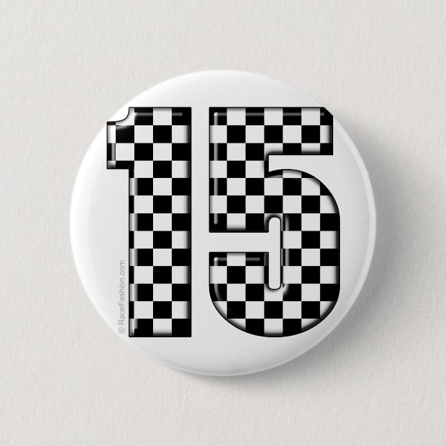 15 chequered auto racing number 6 cm round badge (Front)