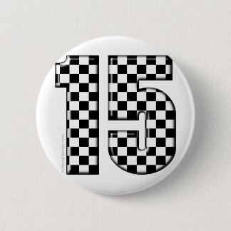 15 chequered auto racing number 6 cm round badge