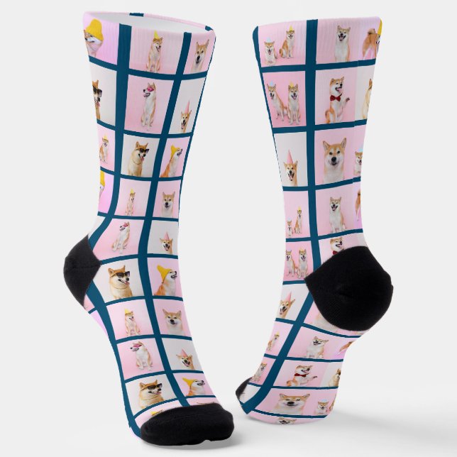 15 Collage Fun Photo Gift Custom Personalised Socks (Angled)