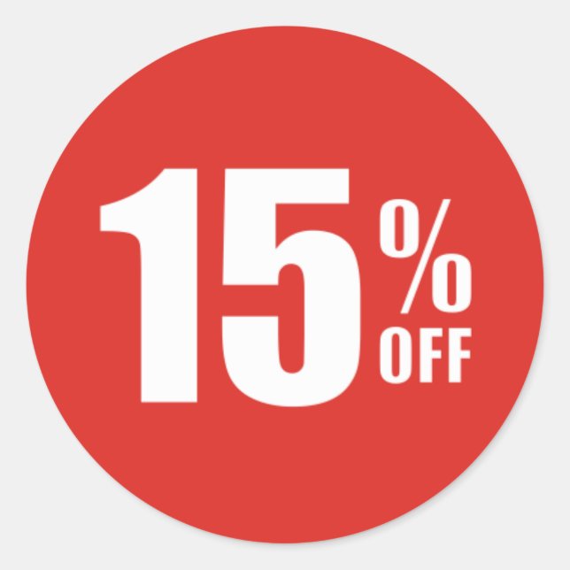 15% Fifteen Percent OFF Discount Sale Sticker (Front)