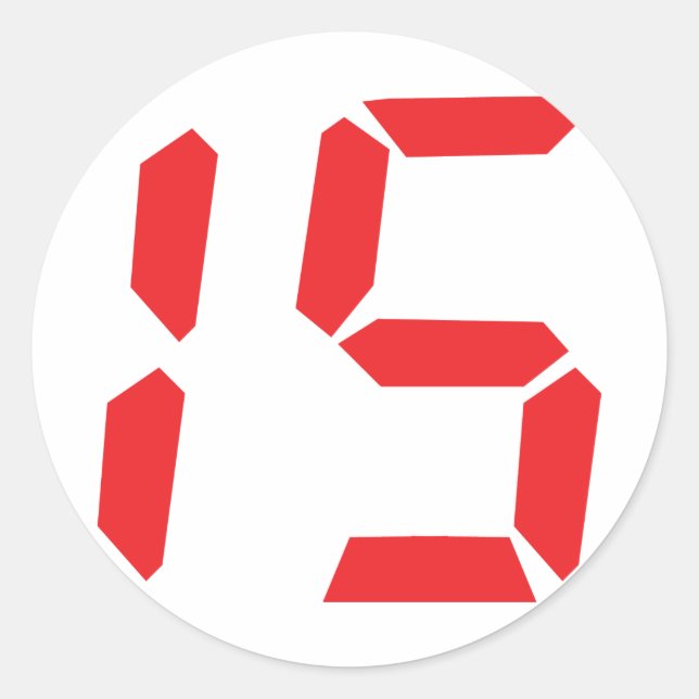 15 fifteen  red alarm clock digital number classic round sticker (Front)
