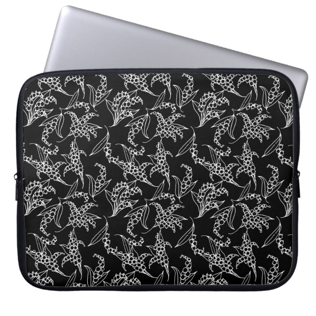 15-inch Laptop Sleeve: Lilies-of-the-Valley, Black Laptop Sleeve (Front)