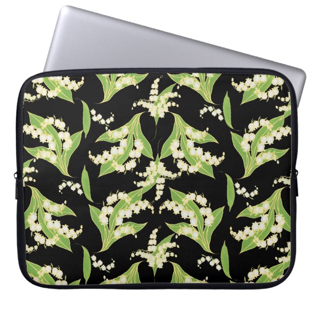 15-inch Laptop Sleeve: Lilies of the Valley, Black Laptop Sleeve (Front)