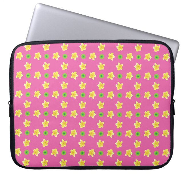 15-inch Laptop Sleeve: Primroses on Deep Pink Sleeve (Front)
