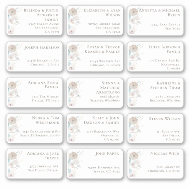 15 Individual Wedding Guest Name Address Sticker (Front)