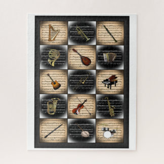15 Musical Instruments ~ Sheet Music Background Ji Jigsaw Puzzle