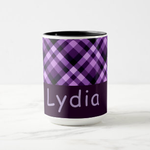 15 ounce Plum Purple Plaid Monogram Combo Mug