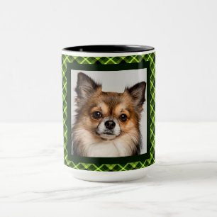 15 oz. Green Diagonal Plaid Custom Photo Mug