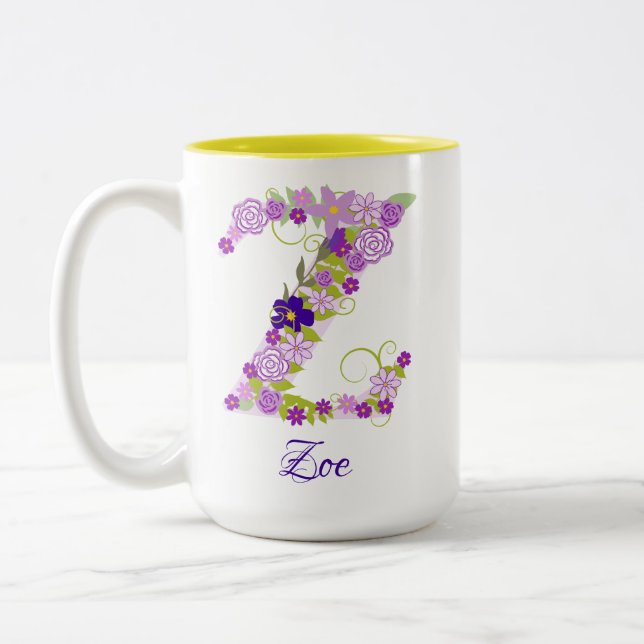 15 oz Lavender Purple Monogrammed Coffee Mug (Left)
