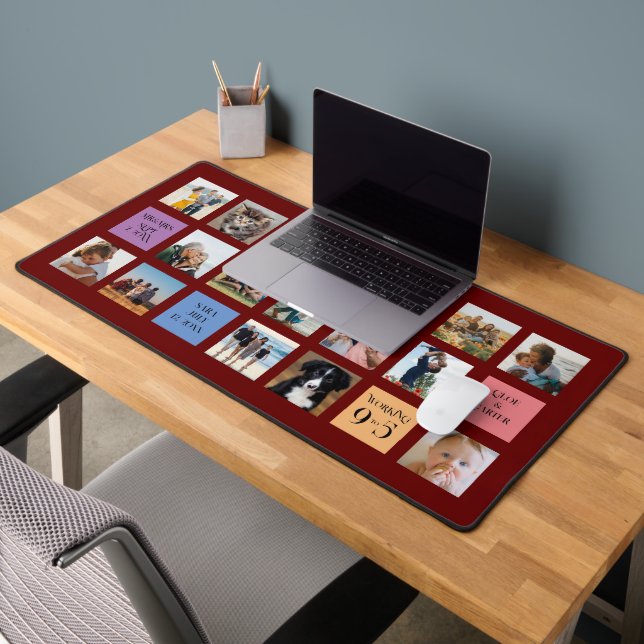 15 Photo, 6 Colour Block on Burgundy Desk Mat (Office 2)
