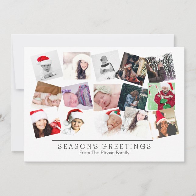 15 Photo Collage Christmas Black White Holiday Card (Front)