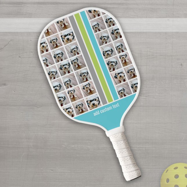 15 Photo Collage Grid All Over with Racing Stripes Pickleball Paddle (Creator Uploaded)