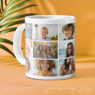 15 Photo Collage Grid - Mod Minimal white Large Coffee Mug