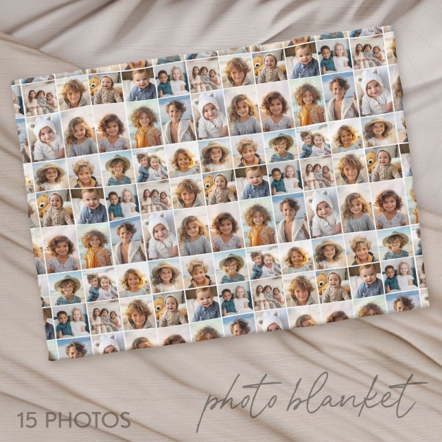 15 Photo Collage Grid - Pattern All Over Fleece Blanket (Photo Blanket - Personalize with Your Photos)