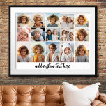 15 Photo Collage Grid - Script Text - black white Poster<br><div class="desc">Use 15 photos to create a personal photo collage poster. This modern, clean layout includes a script text block to add a family name or other information. The background colour and fonts can be changed in the customise area. ***For best results for this multi photo layout - crop your photos...</div>