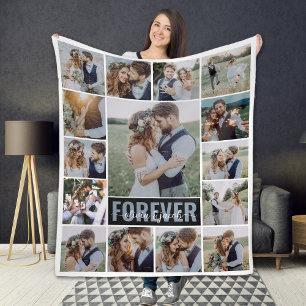 15 Photo Collage Monogram Name Fleece Blanket