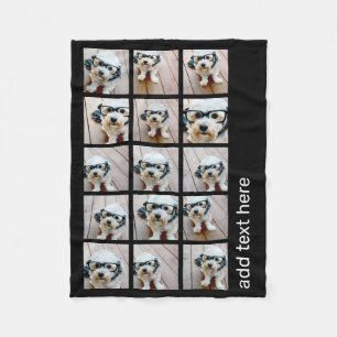 15 Photo Collage with simple text - black white Fleece Blanket
