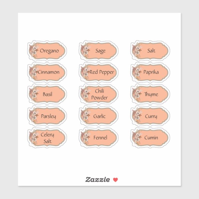 15 Rustic Floral Spice Jar Stickers (Sheet)