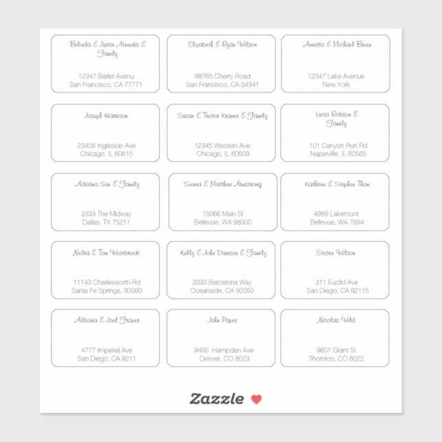 15 Simple Individual Wedding Guest Name Address (Sheet)