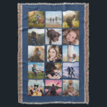 15 Square Photo Collage Keepsake Blue Throw Blanket<br><div class="desc">15 square photo layout photo collage throw blanket perfect for your instagram photos, with red frames. Makes a lovely christmas gift or keepsake for a college bound child! More colours available in my store. ----------------------------template photos by---------------------------- https://unsplash.com/@thepootphotographer https://unsplash.com/@goodmood77 https://unsplash.com/@jenn_azraimages https://www.pexels.com/u/josh-willink-11499/ https://unsplash.com/@jairoalzate https://unsplash.com/@mindyop https://unsplash.com/@gcalebjones https://unsplash.com/@jimmymystic juan galafa unsplash (removed) https://pixabay.com/no/users/3194556-3194556/ https://unsplash.com/@jwwhitt...</div>