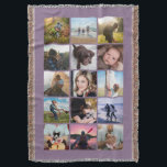 15 Square Photo Collage Keepsake Lavender Throw Blanket<br><div class="desc">15 square photo layout photo collage throw blanket perfect for your instagram photos, with custom colour frames. Makes a lovely christmas gift or keepsake for a college bound child! More colours available in my store. ----------------------------template photos by---------------------------- https://unsplash.com/@thepootphotographer https://unsplash.com/@goodmood77 https://unsplash.com/@jenn_azraimages https://www.pexels.com/u/josh-willink-11499/ https://unsplash.com/@jairoalzate https://unsplash.com/@mindyop https://unsplash.com/@gcalebjones https://unsplash.com/@jimmymystic juan galafa unsplash (removed) https://pixabay.com/no/users/3194556-3194556/...</div>