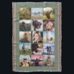 15 Square Photo Collage Keepsake Sage Throw Blanket<br><div class="desc">15 square photo layout photo collage throw blanket perfect for your instagram photos, with custom colour frames. Makes a lovely christmas gift or keepsake for a college bound child! More colours available in my store. ----------------------------template photos by---------------------------- https://unsplash.com/@thepootphotographer https://unsplash.com/@goodmood77 https://unsplash.com/@jenn_azraimages https://www.pexels.com/u/josh-willink-11499/ https://unsplash.com/@jairoalzate https://unsplash.com/@mindyop https://unsplash.com/@gcalebjones https://unsplash.com/@jimmymystic juan galafa unsplash (removed) https://pixabay.com/no/users/3194556-3194556/...</div>