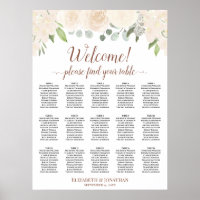 15 Table Blush Peach Roses Wedding Seating Chart