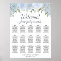 15 Table Dusty Blue Grey Roses Seating Chart