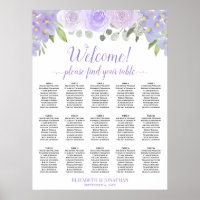 15 Table Lavender Roses Boho Wedding Seating Chart