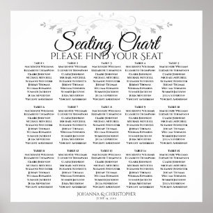 15 Table Silver Filigree Wedding Seating Chart
