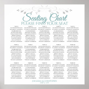 15 Table Teal & Grey Wedding Seating Chart