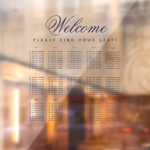 15 Table Transparent Seating Chart - Blue Script
