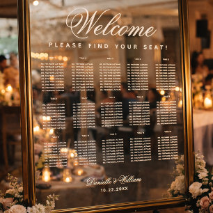 15 Table Transparent White Script Seating Chart 