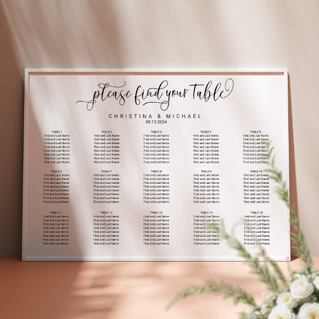 15 Tables 120 Guests Calligraphy Seating Chart (Creator Uploaded)