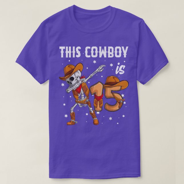 15 year old Cowboy Western Dabbing Skeleton 15th b T-Shirt (Design Front)