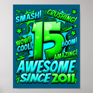 15 Year Old For Boys 15th Birthday Boy 15 Year Old Poster