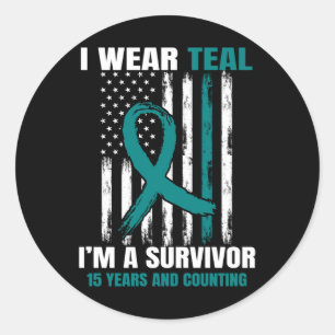 15 Year Ovarian Cancer Survivor Gifts Teal Awarene Classic Round Sticker