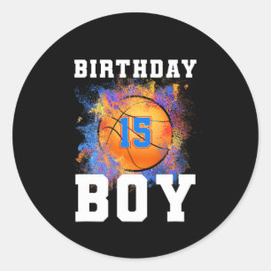 15 Years Old Kids 15th Birthday Boy Birthday baske Classic Round Sticker